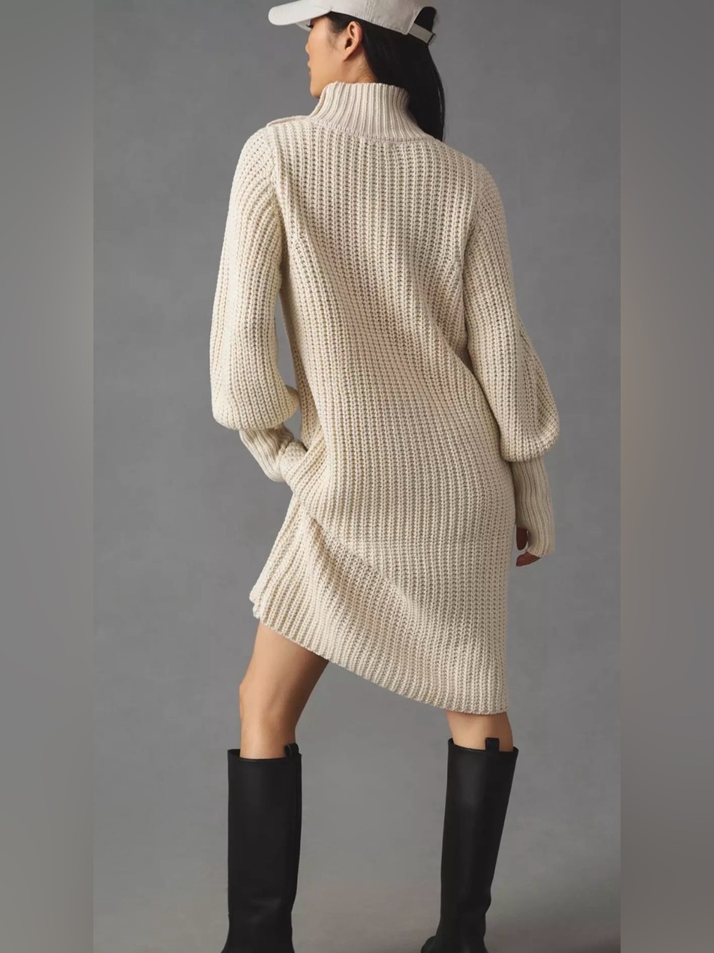 Anthropologie Moon River Cream Knit High Mock Neck Sweater Dress Women’s Medium - Picture 5 of 13